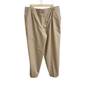 Lafayette 148 Khaki Pleated Cropped Dress Pants Cuffed Size 14 Wool Blend